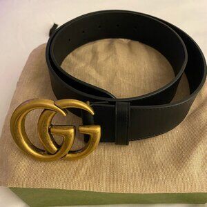 Gucci Black Leather Belt with Double G Buckle